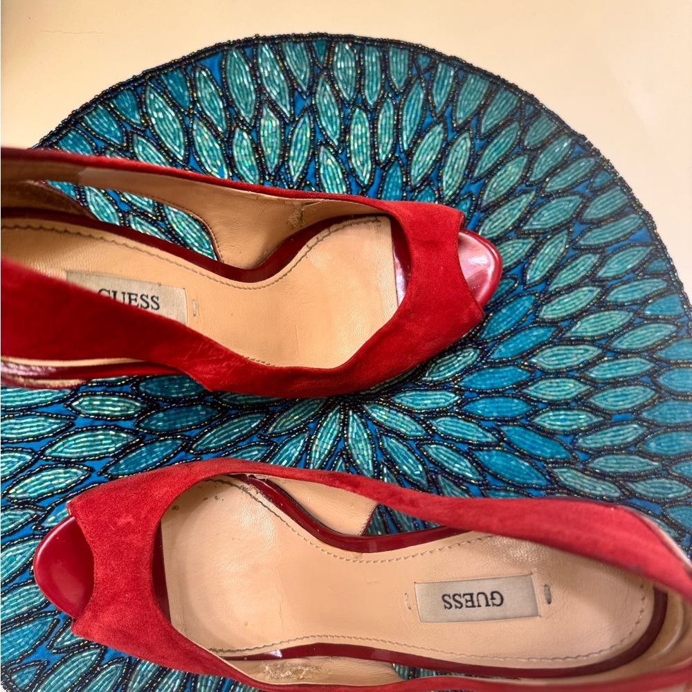GUESS Women's Red Peep Toe Heels